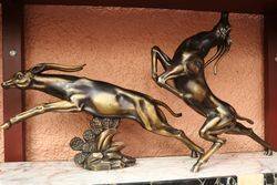 Art Deco Spelter Antelopes Group Signed By Limousin