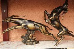 Art Deco Spelter Antelopes Group Signed By Limousin