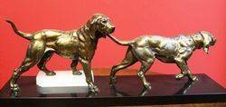 Art Deco Spelter Dog Group on Marble Base