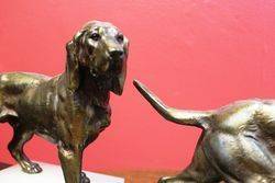 Art Deco Spelter Dog Group on Marble Base