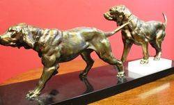 Art Deco Spelter Dog Group on Marble Base