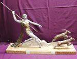 Art Deco Spelter Group     Diana The Huntress     