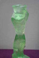 Art Deco Uranium Green Glass Mermaid Candlestick 