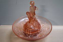 Art Deco Walther + Sohne Pink Glass Peter Pan Float Bowl + Stand 