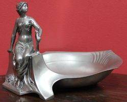 Art Nouveau Polished Pewter Figural Bowl