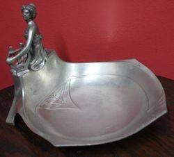 Art Nouveau Polished Pewter Figural Bowl