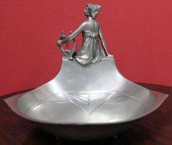 Art Nouveau Polished Pewter Figural Bowl