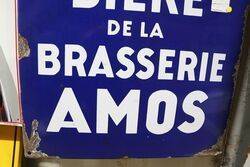 Biere De La Brasserie Amos Pictorial Enamel Advertising Sign 