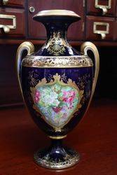 Blue Ground Vase With Gilt Work and Painting 