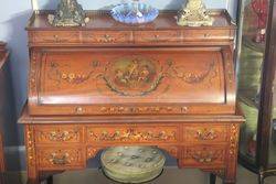 C19th Decorated Satinwood Clyinder  Desk Of Museum Quality  