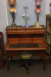 C19th Decorated Satinwood Clyinder  Desk Of Museum Quality  