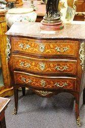 C20th French Marquetry Marble Top Commode