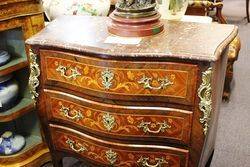 C20th French Marquetry Marble Top Commode