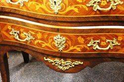 C20th French Marquetry Marble Top Commode