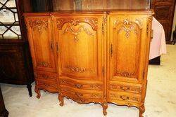 C20th French Oak Bow Front Three Door Sideboard 