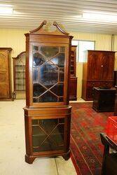 C20th Fully Astragal Glazed Geo Style Corner Cabinet 