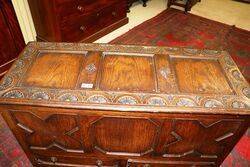 C20th Well Carved Two Drawer Oak Coffer 