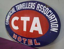 CTA Commercial Travellers Association Hotel  Double Sided Enamel Advertising Sign 