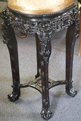 Carved Wooden Pedestal With Marble Top 
