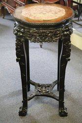 Carved Wooden Pedestal With Marble Top 