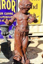 Cast Iron Cherub Figure With Butterfly On Stand 