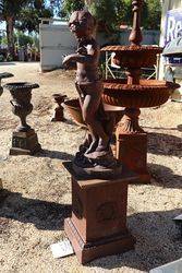 Cast Iron Cherub Figure With Butterfly On Stand 