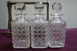 Cut Glass 3 Bottle Tantalus andquotoak Caseandquot C1920 