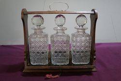 Cut Glass 3 Bottle Tantalus andquotoak Caseandquot C1920 