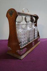 Cut Glass 3 Bottle Tantalus andquotoak Caseandquot C1920 