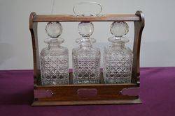 Cut Glass 3 Bottle Tantalus andquotoak Caseandquot C1920 