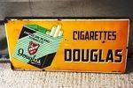 Douglas Cigarettes Pictorial Enamel Sign Arriving Nov