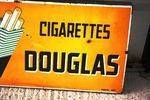 Douglas Cigarettes Pictorial Enamel Sign Arriving Nov