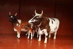 Early Beswick Family Of 3 Ayrshire Cattle BullCowCalf 