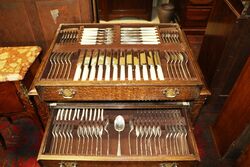 Early C20th English Oak Canteen Cutlery 2 Drawer Chest 