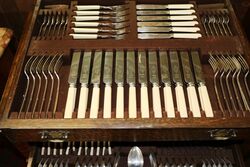 Early C20th English Oak Canteen Cutlery 2 Drawer Chest 