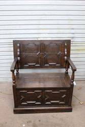 Early C20th English Oak Monks Bench