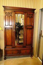 Early C20th English Oak Single Mirror Door Wardrobe 