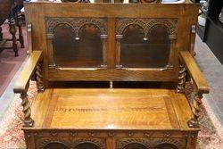 Early C20th Gotitic English Oak Monks Bench C1920 