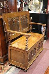 Early C20th Gotitic English Oak Monks Bench C1920 