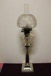 Exceptional Victorian Oil Lamp Cut Lead Glass Shade + Font Silver Plate Column