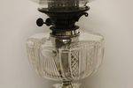 Exceptional Victorian Oil Lamp Cut Lead Glass Shade + Font Silver Plate Column