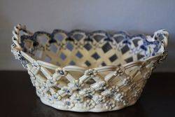 First Period Worcester Blue+White Reticulated Chestnut Basket 