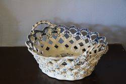 First Period Worcester Blue+White Reticulated Chestnut Basket 