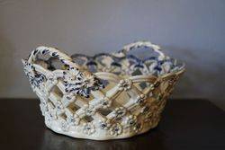 First Period Worcester Blue+White Reticulated Chestnut Basket 