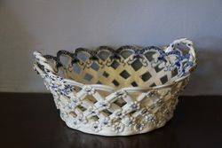 First Period Worcester Blue+White Reticulated Chestnut Basket 