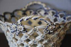 First Period Worcester Blue+White Reticulated Chestnut Basket 