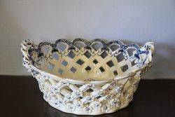 First Period Worcester Blue+White Reticulated Chestnut Basket 