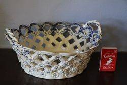 First Period Worcester Blue+White Reticulated Chestnut Basket 