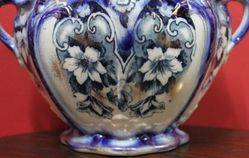 Flow Blue China Jardinier by T Rathbone and Co Newfield Pottery Staff C1912