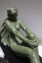 French Art Deco Green Spelter Figure